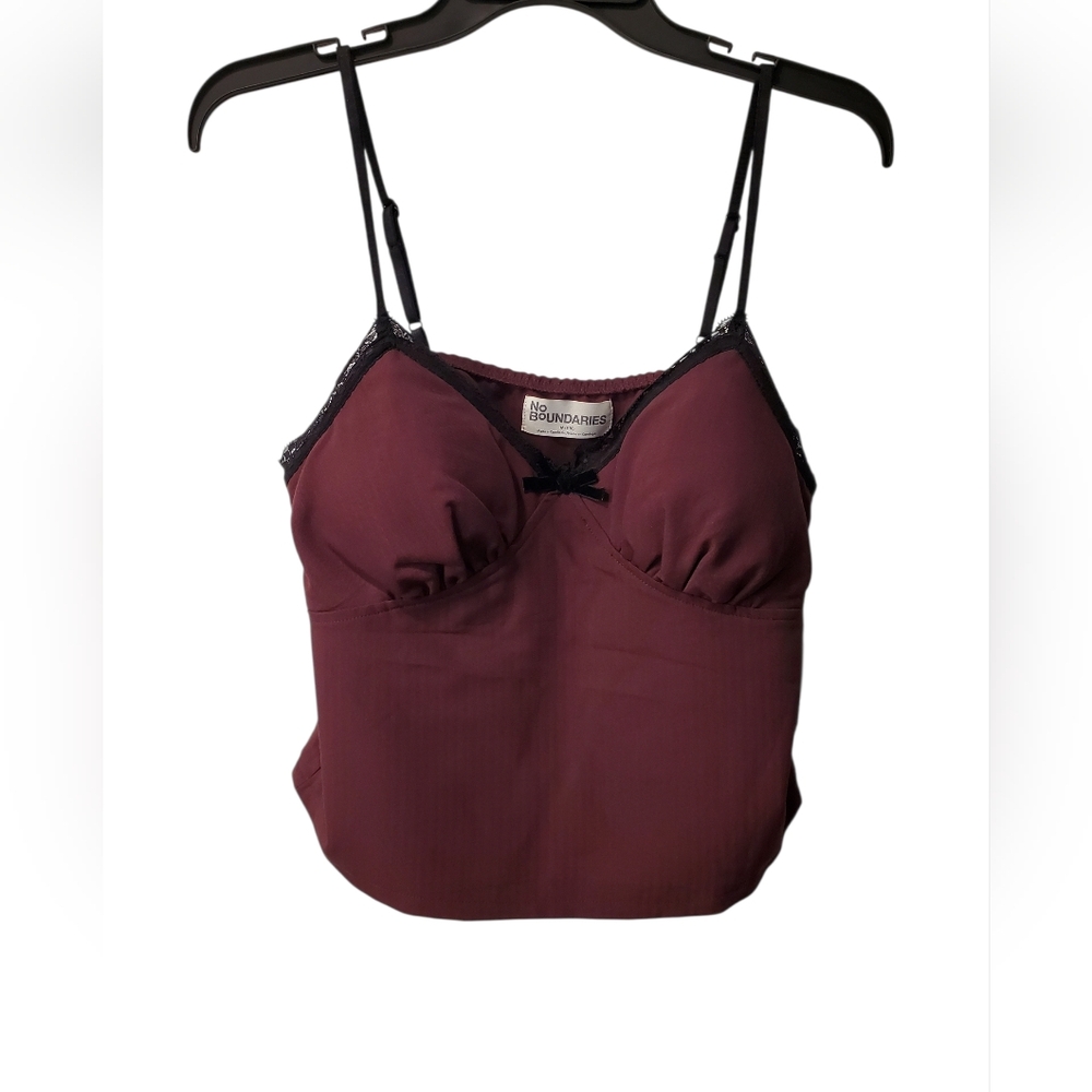 M 8-10 Tank Burgundy Padded Camisole with Black Lace Trim New